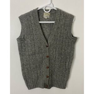 VTG 70s LL Bean shetland wool wooden button cable-knit cardigan sweater vest, 40